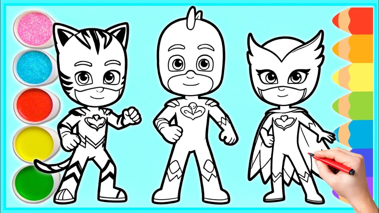 Как раскрасить Кэтбоя, Гекко и Оулетт из мультфильма «PJ Masks» | Раскраски PJ Masks - пошаговая ...