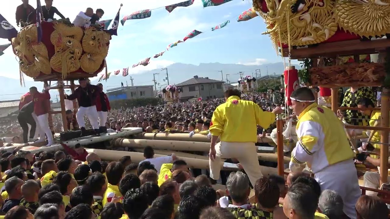 #新居浜太鼓祭り2025   来たぞー！！太鼓に付け！太鼓に！　大江VS中須賀　　＃大江太鼓台　＃中須賀太鼓台　♯喧嘩　♯新居浜太鼓祭り