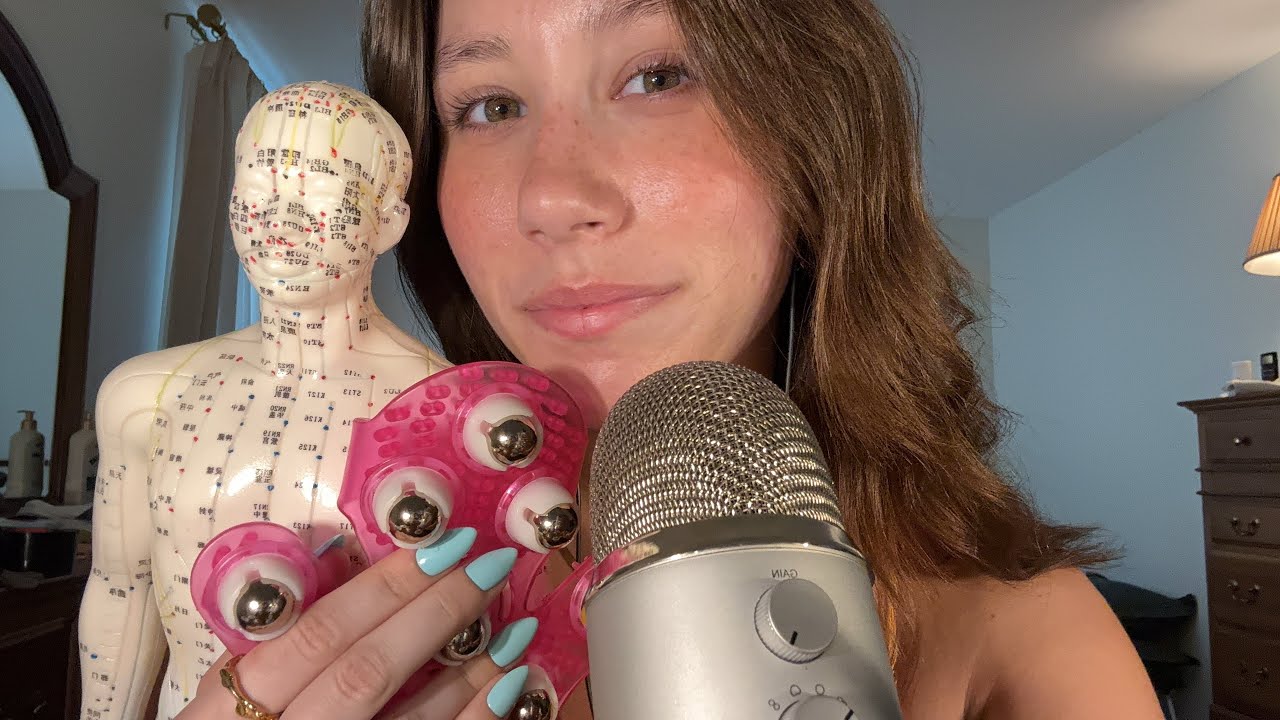 ASMR | Trying New Triggers- Acupuncture Doll, Massage Roller W/ Mouth Sounds & Rambles