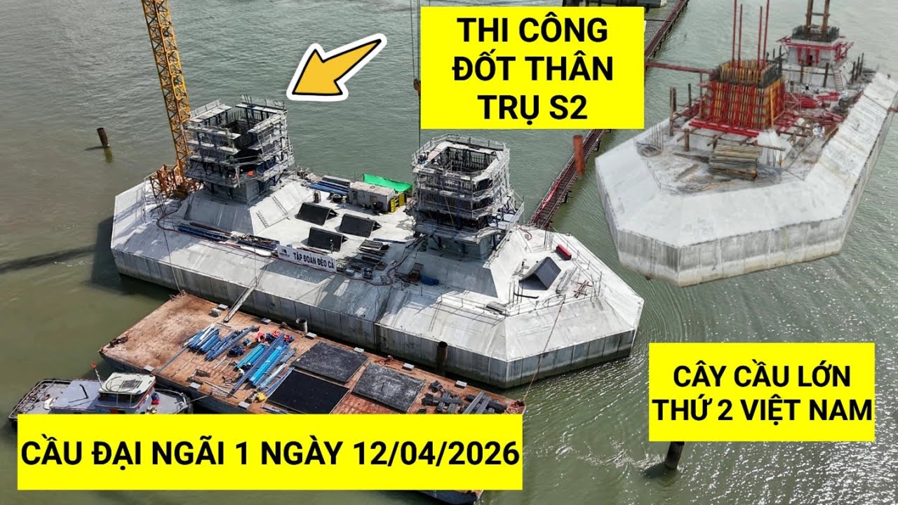 Cầu Đại Ng&atilde;i 1: To&agrave;n cảnh g&oacute;i thầu 15XL thi c&ocirc;ng 2 trụ ch&iacute;nh d&acirc;y văng v&agrave; đường dẫn hai đầu cầu