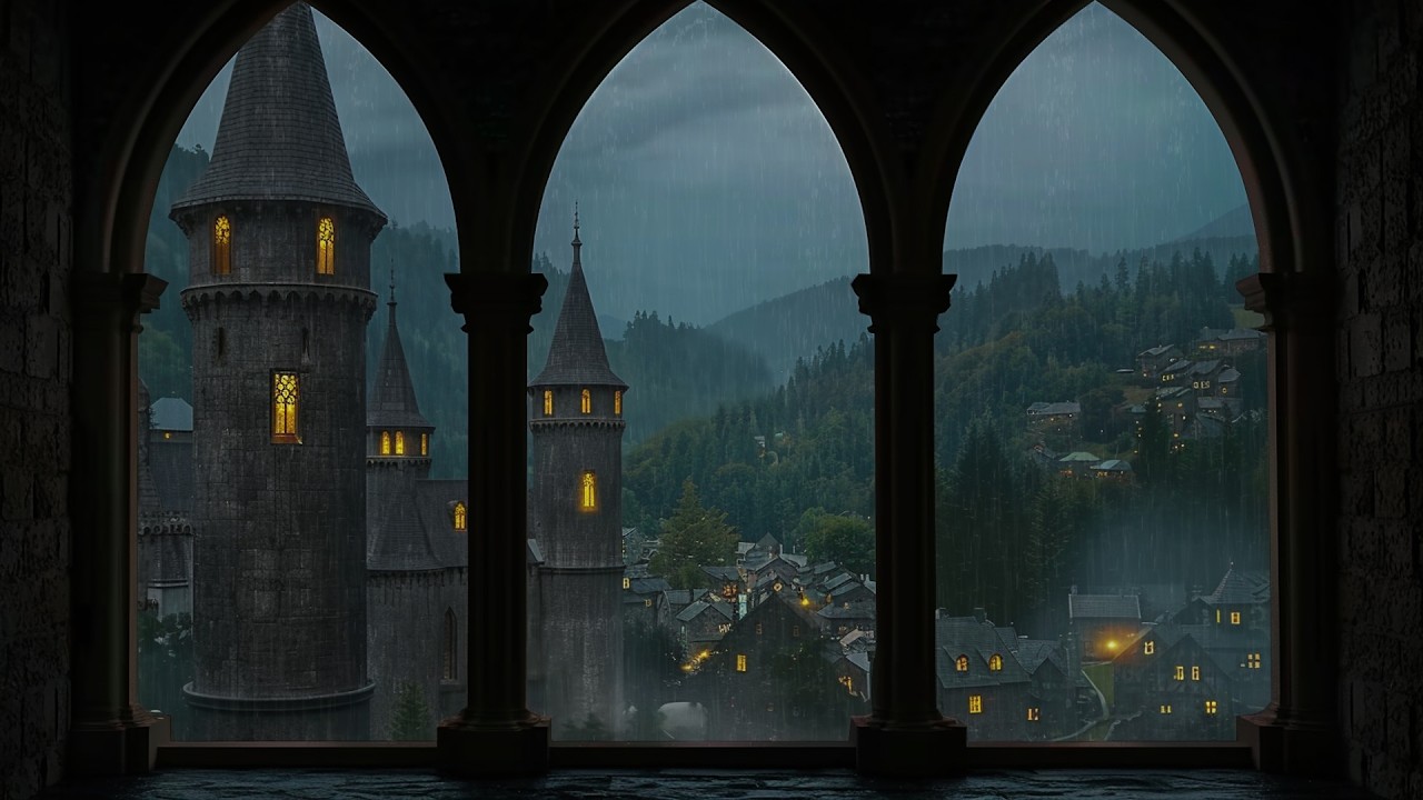 Fall Asleep in Minutes – Heavy Rain and Thunder at Castle Window 💤
