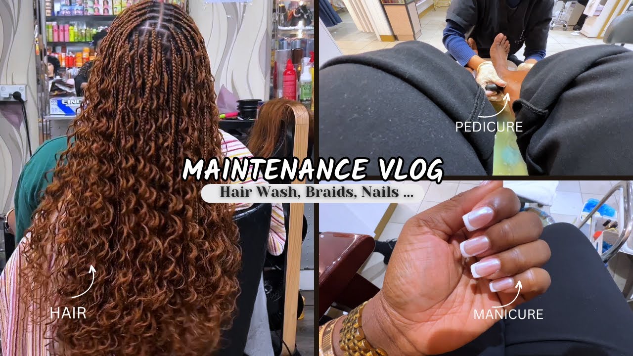 MAINTENANCE VLOG: Relaxed Hair Wash Routine, Goddess Braids, Pedicure, Manicure ..