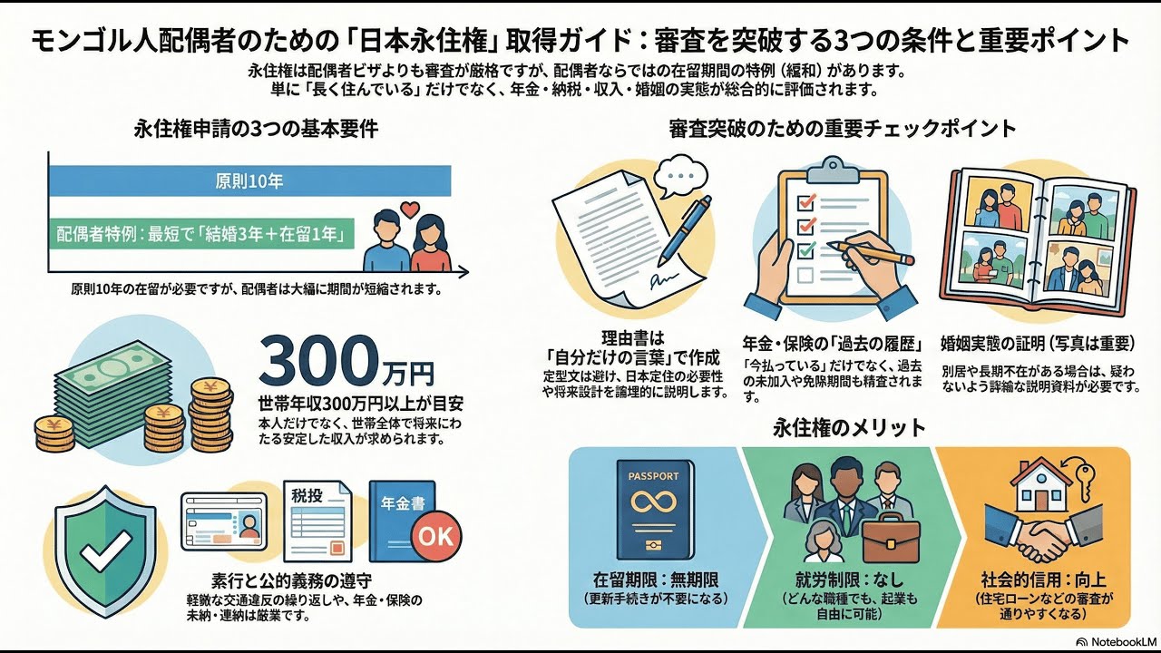 モンゴル人配偶者の永住権取得ガイド｜在留資格「永住者」の条件・必要書類・審査ポイントを徹底解説【完全版】