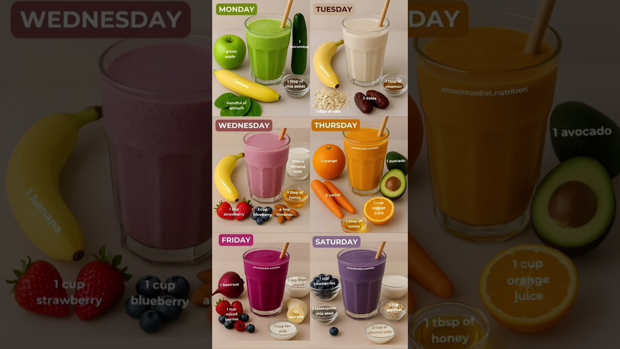 6 Smoothie Recipes for the Week 🥤 | #Smoothie #HealthyRecipes #WeightLoss #FitnessFood #EnergyBoost