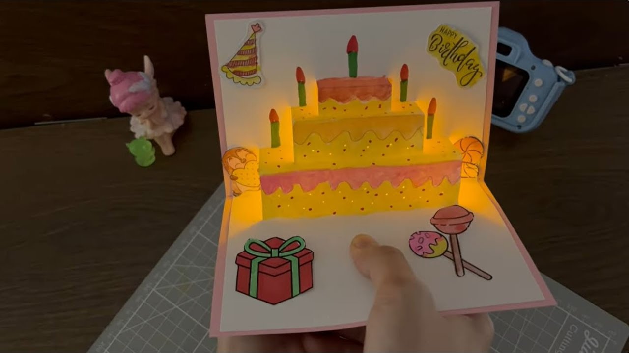 DIY Light-Up Pop-Up Birthday Card 🎂 Glowing Cake Paper Craft