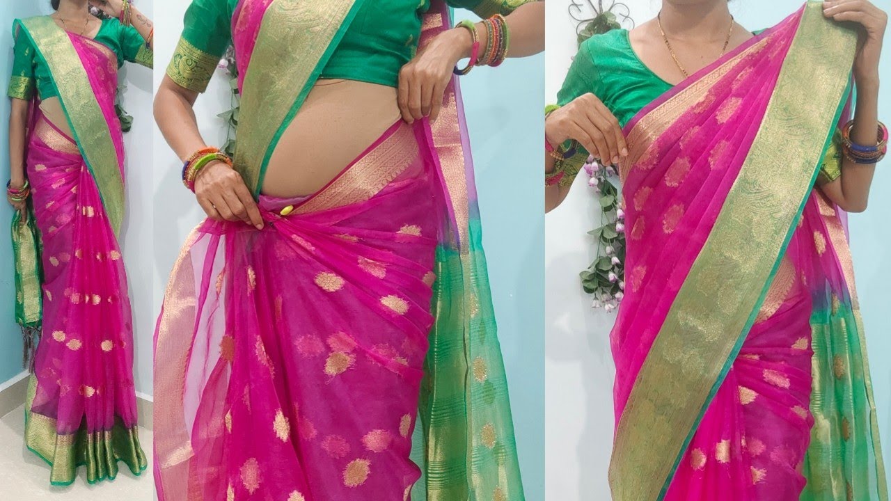How to wear organza silk saree step by step look slim and tall | very easy steps saree draping