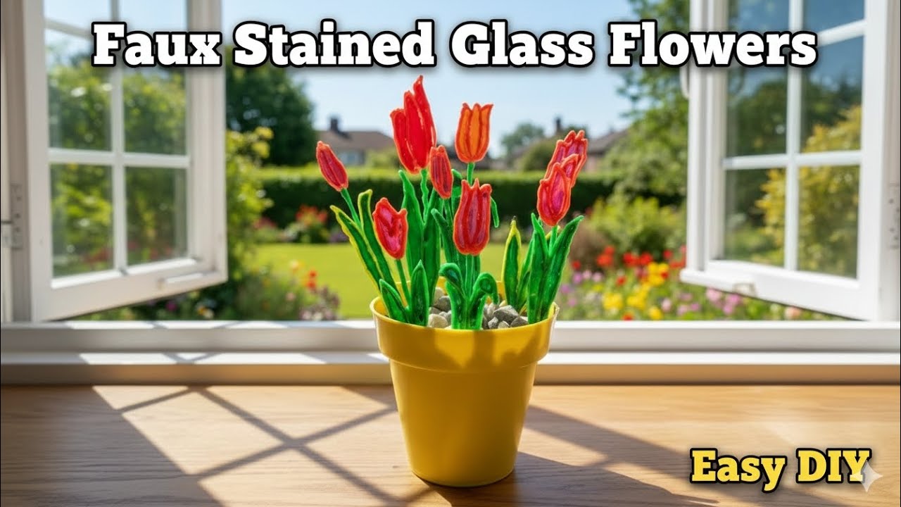 ​Gorgeous Faux Stained Glass Flowers to Brighten Your Home ​Easy DIY Tutorial for Beginners 