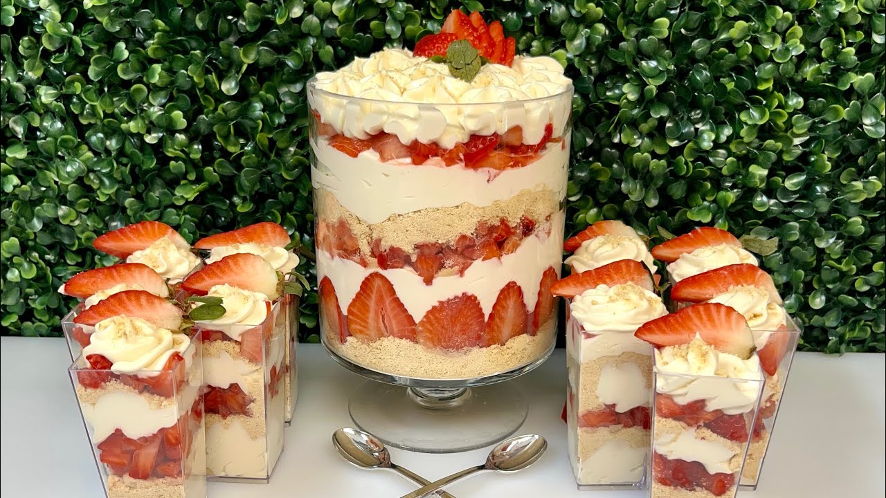 Cheesecake De Fresa En Vasitos 🍓 Para Su Mesa De Postres 😋