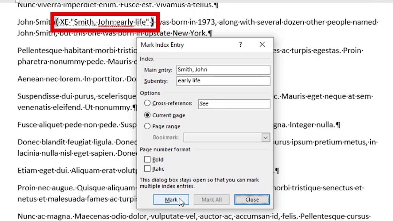 144 Making an Index Entry
