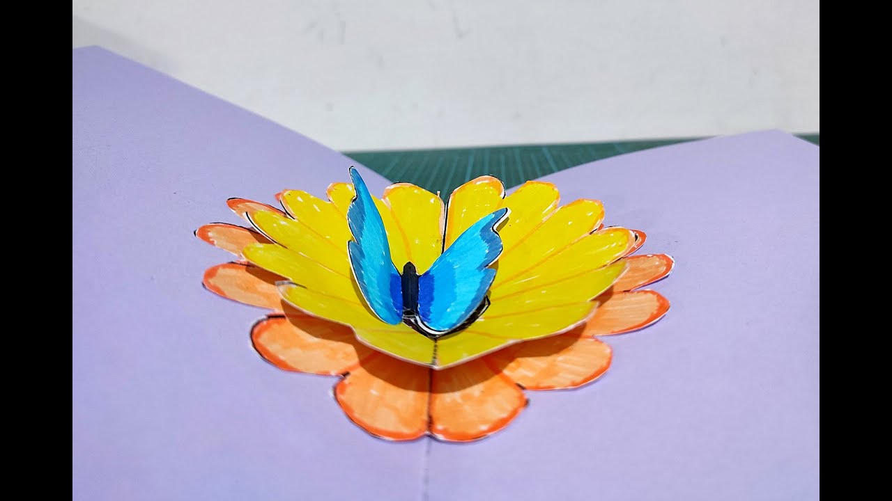 כרטיס ברכה קופץ - בוא אלי פרפר נחמד - Flower with Butterfly PopUp Card