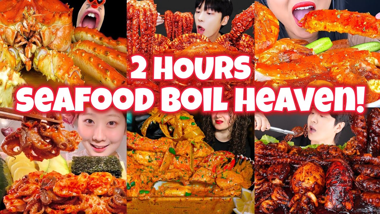 2 hours of Juiciest the SEAFOOD BOIL ASMR MUKBANG 🦀🦞🦐🔥 king crab, lobster and what not!