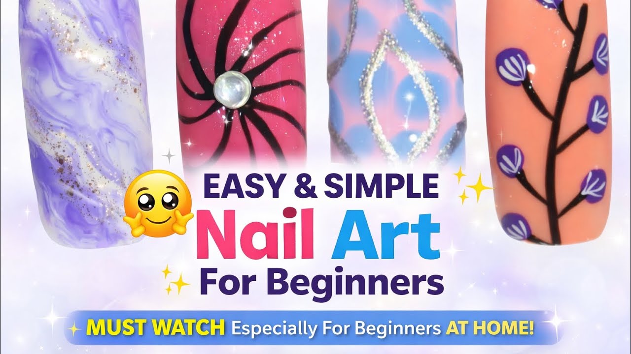 4 Easy & Simple Nail Art Designs for Beginners at Home | Must Watch Nail Art Tutorial #youtubebeauty