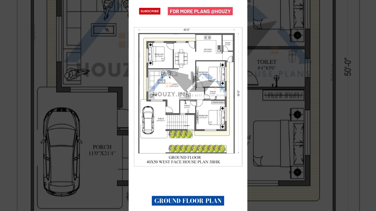 40 x 50 west facing house plans | 40*50 2BHK #houzy #westfacinghouse #housedesign #houseplanning #3d