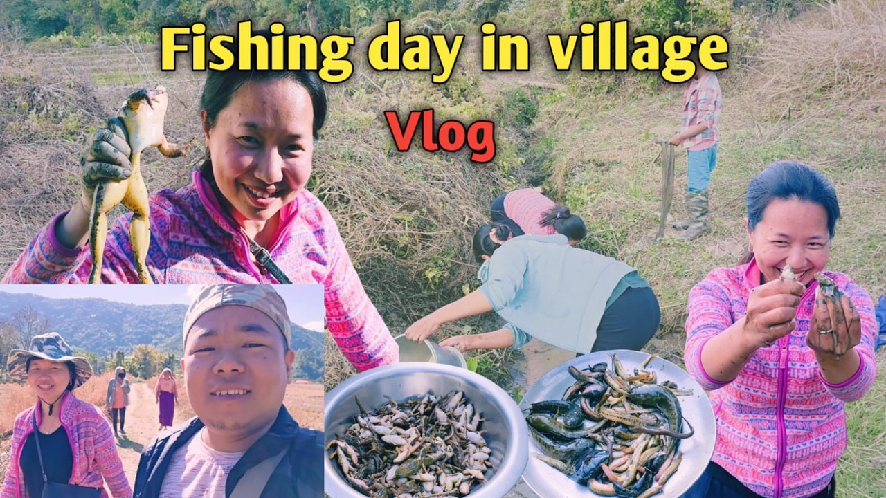 Winter Village Fishing Adventure | Family Fishing in Stream & Frog Catching | Village Life