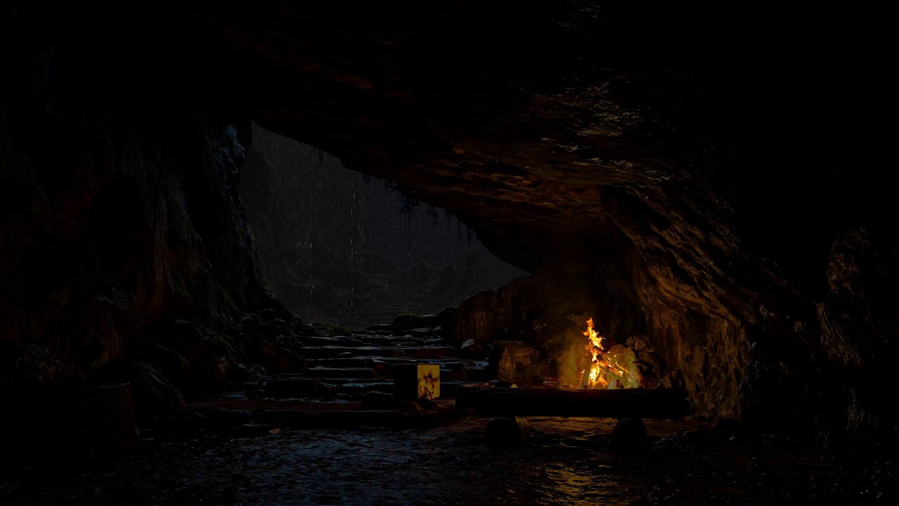 🔥 Fuego Crepitante En Una Cueva Oscura Mientras Llueve | Ambiente Natural Con Sonidos De Lluvia