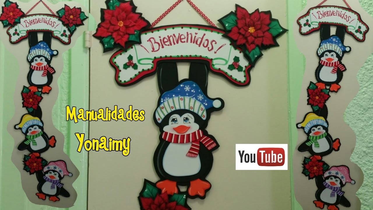PINGUINOS  NAVIDEÑOS  CON  NOCHEBUENAS  HECHO CON FOAMY O GOMA EVA