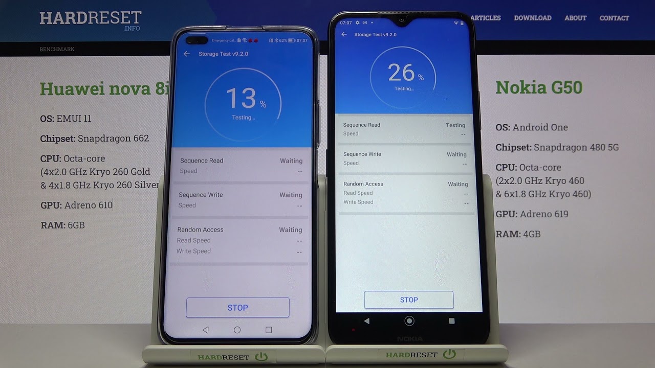 HUAWEI Nova 8i против NOKIA G50 Тест хранилища AnTuTu