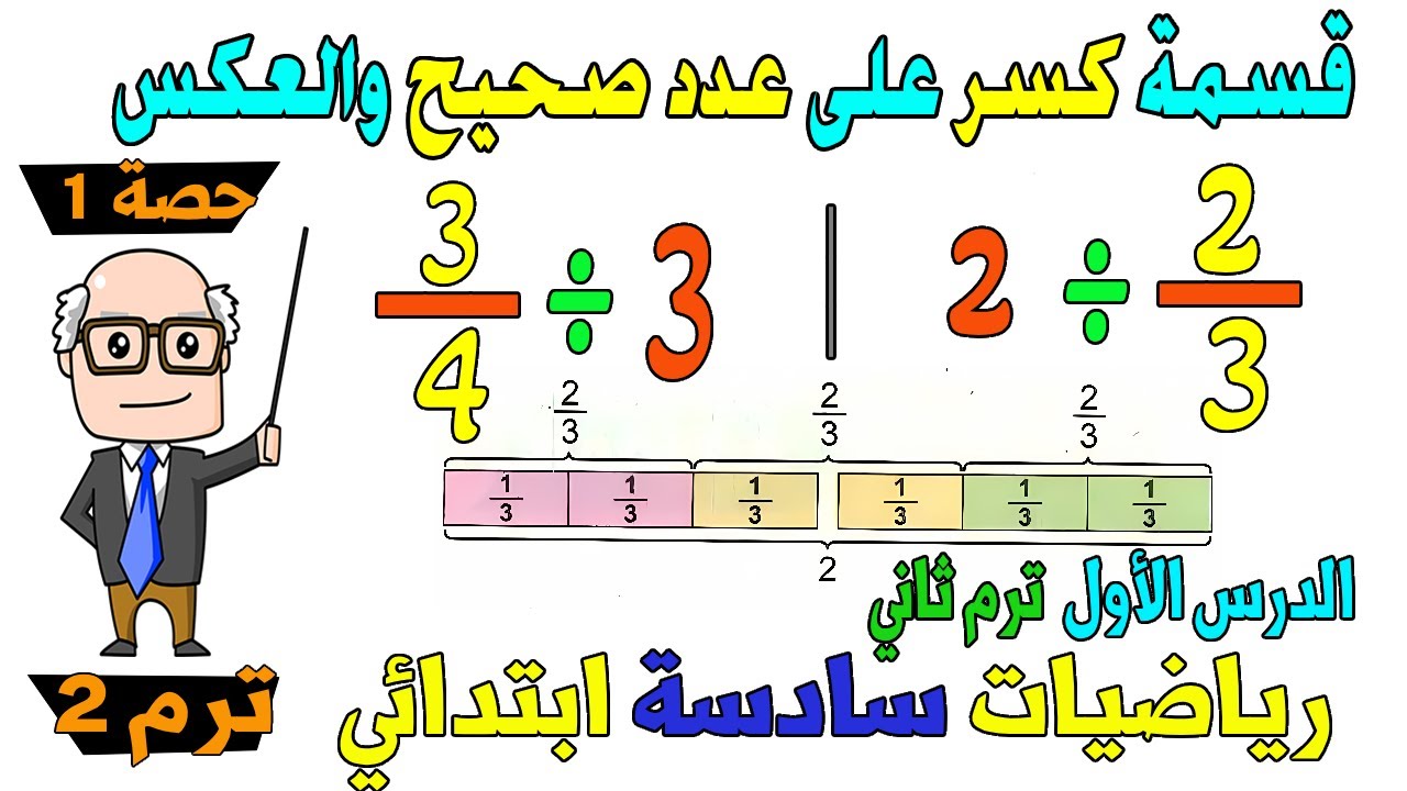 نمذجة قسمة كسر اعتيادي على عدد صحيح والعكس الدرس الاول رياضيات للصف السادس الابتدائي ترم ثاني |حصة 1