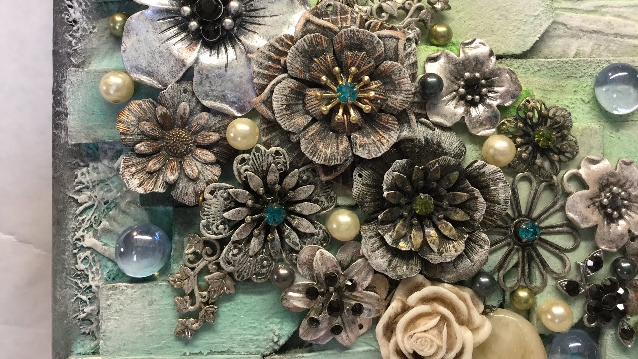Mixed Media Canvas Using DIY Gesso, Junk Jewelry, and Acrylics