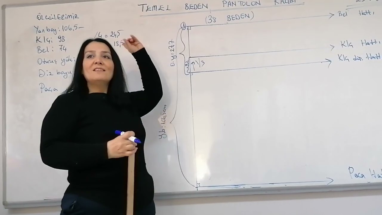 Temel Beden bayan pantolon Baz kalıbı çalışması (ön pantolon 38 beden).