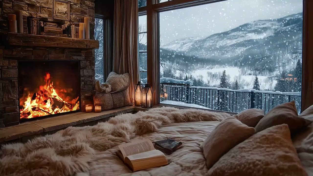 Cozy Fireplace Ambience: Wind & Fire 🌬️ Warm Winter Night Background Noise