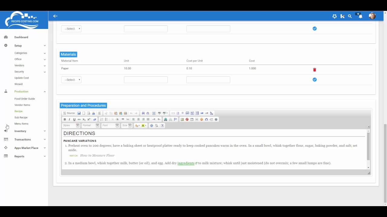 Recipe Costing Overview 4.0