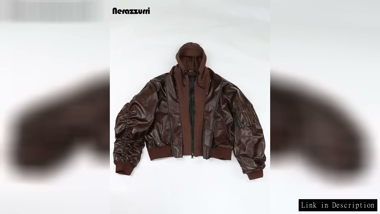 Nerazzurri Autumn Winter Cool Handsome Oversized Brown Thickened Warm Leather Jacket Men with Hood F