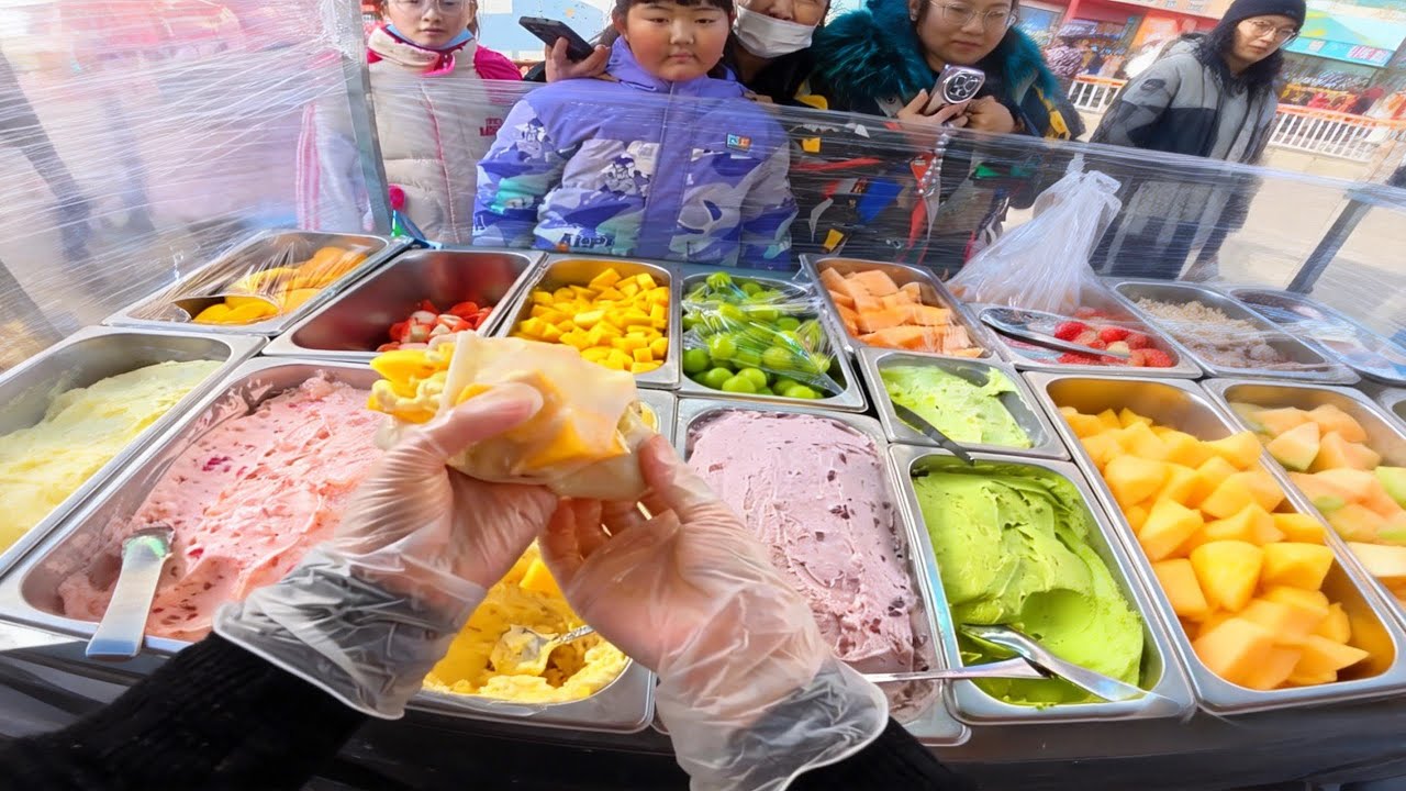 fresh and vibrant fruit mochi dessert.#satisfyingvideo  #streetfood   #koreanfood   #delicious