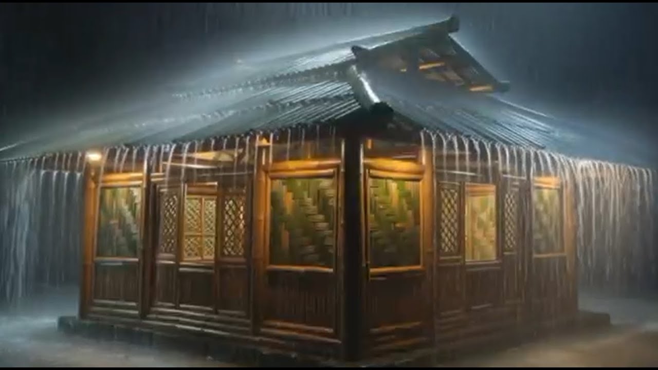 Heavy Night Rain Pouring on a Cozy Bamboo House 🌧️ Intense Rain Sounds (No Music)