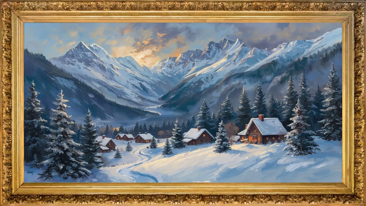 Tranquil Snow Village in the Mountains | 4K Winter Art