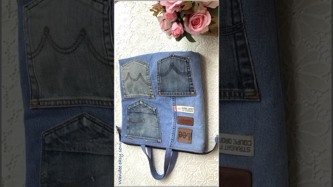 how to make denim tote bag with zipper tutorial #wandeeeasysewing #totebagwithzipper #diytotebag