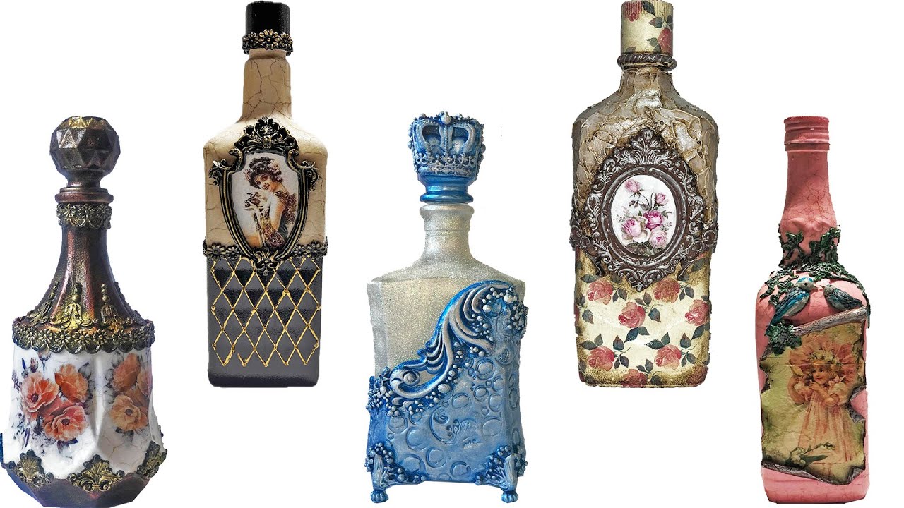 TOP 5 IDEAS FOR DECOUPAGE BOTTLE / DECOUPAGE BOTTLE DECORATION
