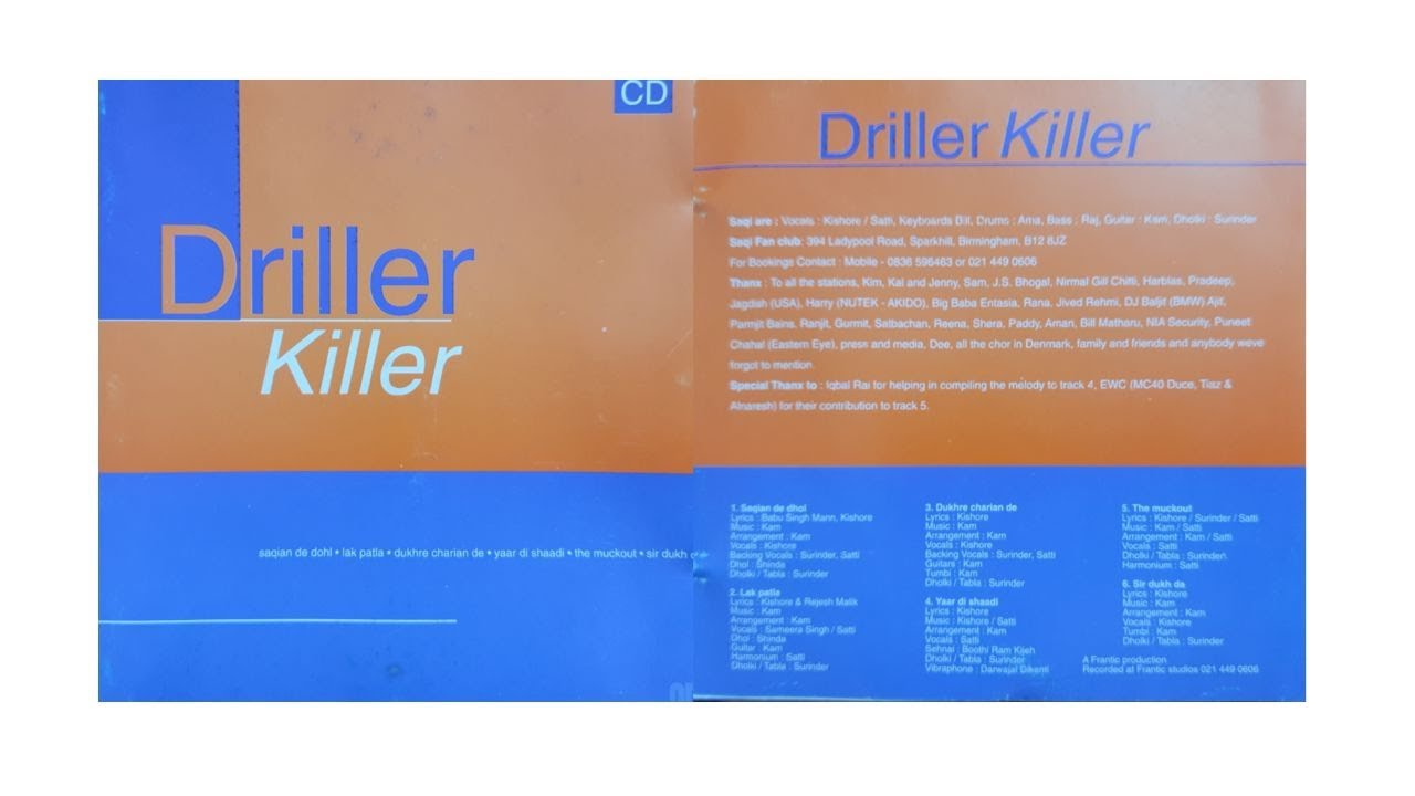 Old Skool UK Bhangra Album Driller Killer By Saqi Group  Nachural Records CDNR 0219 Made In England