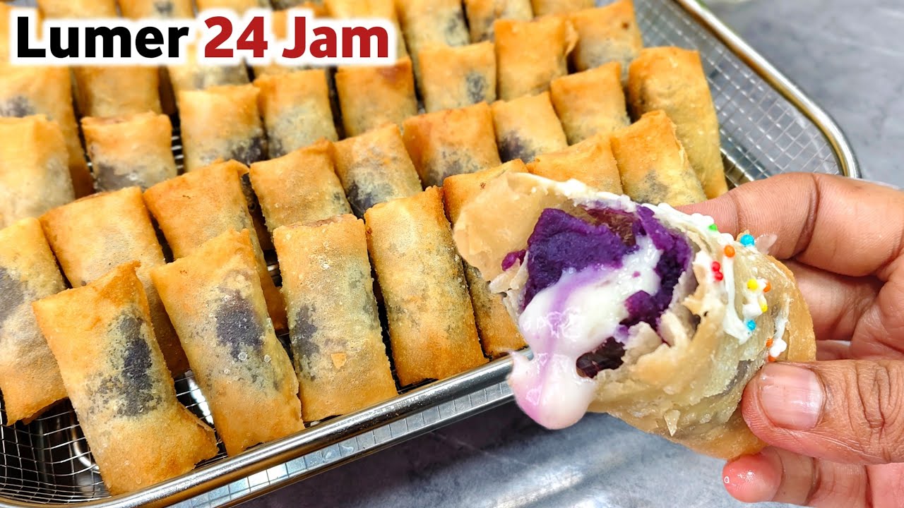 TETAP LUMER WALAUPUN SUDAH DINGIN‼️1 RESEP JADI 40 PCS, ENAK BANGET. LUMPIA UBI UNGU ISI KEJU LUMER