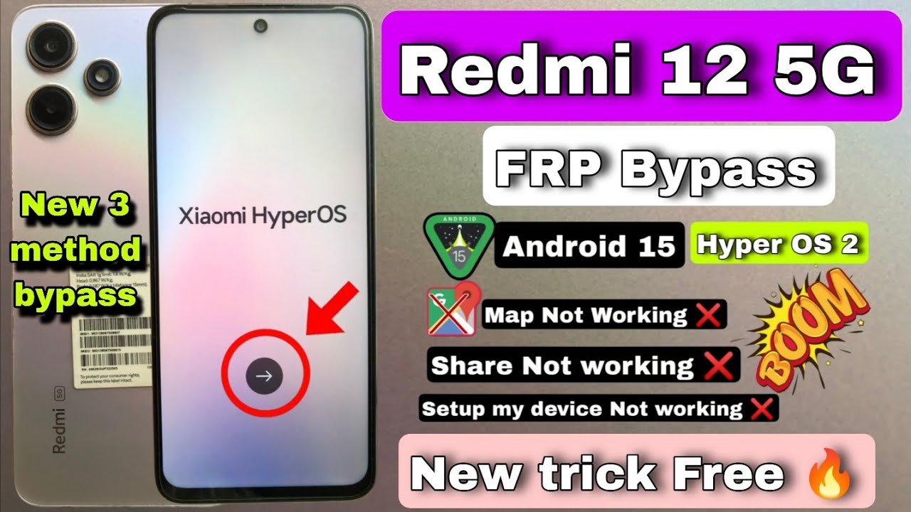 Redmi 12 5G FRP BYPASS android 14/15 || Redmi 12 5G Google Account Bypass hyper OS 1/2 || without PC