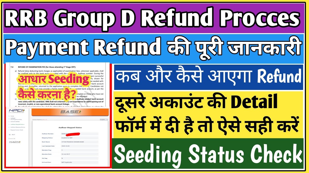 RRB group D refund money 2026 | RRB group D refund process | group D refund Aadhar seeding Problem