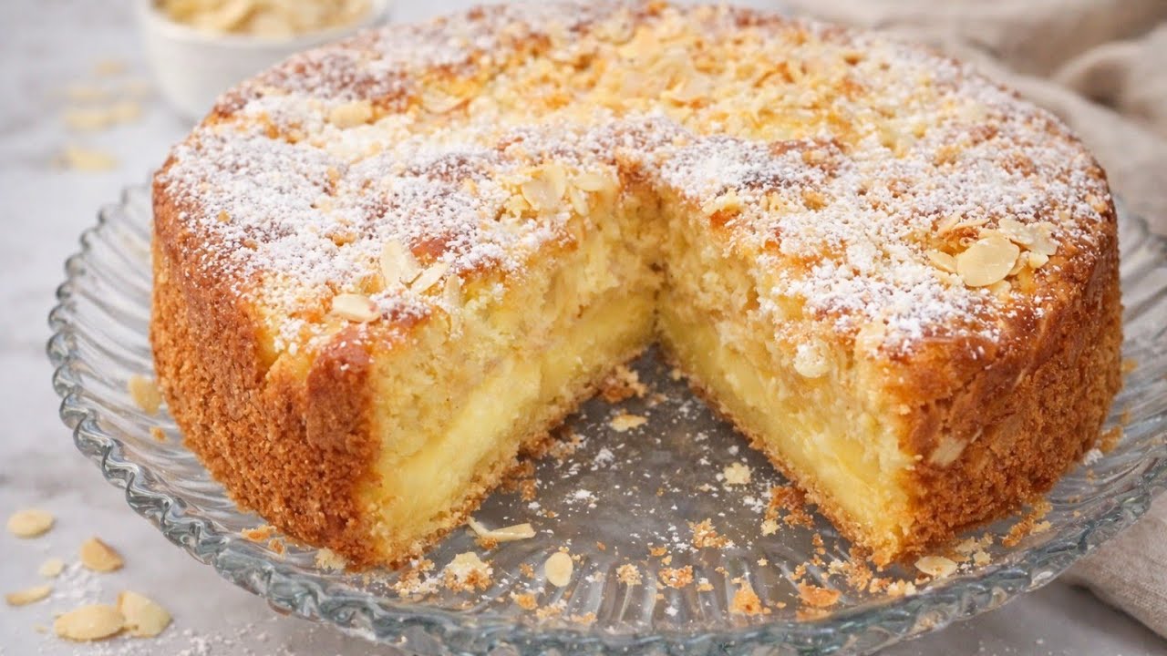 اليوم جبت ليكم كيكة بكريم باتيسيير وتفاح واللوز😍كيكة هشيشة ورطبة تدوب فالفم بمكونات بسيطة 