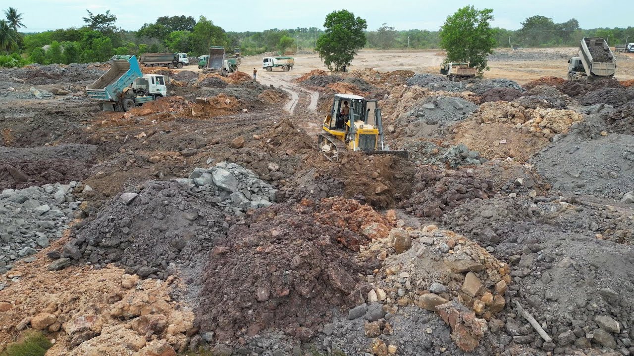 Wow!! Super Huge Land Filling LiuGong Pushing Soil Stone Clearing Land  & 15T Truck Unloading