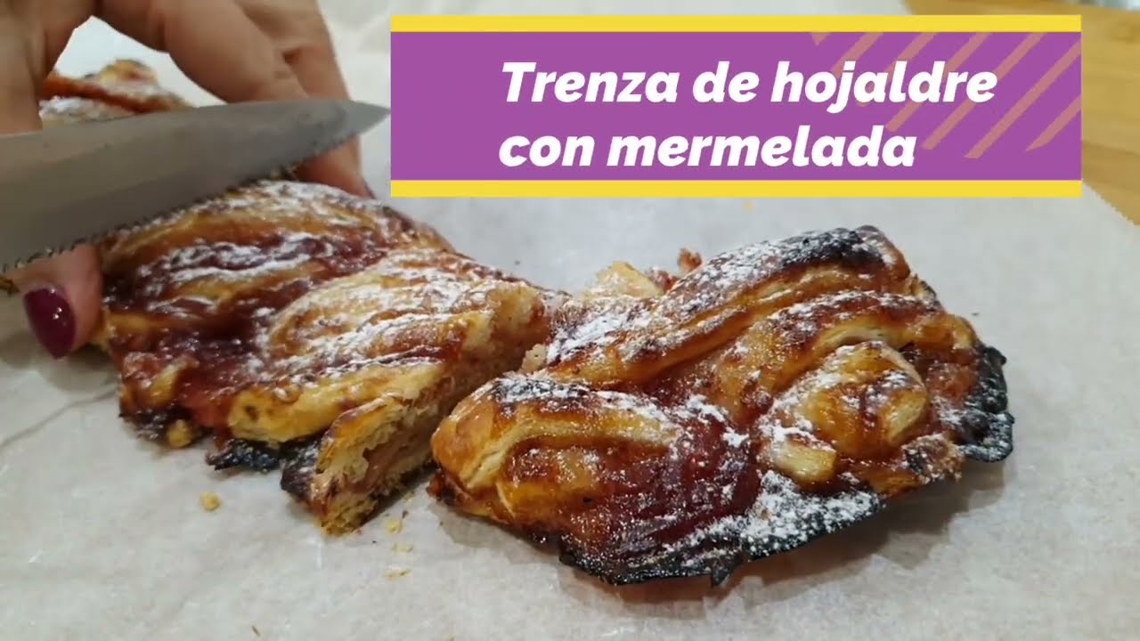 Cuando no tengo tiempo hago este postre con una lámina de hojaldre y mermelada. TRENZA DE HOJALDRE