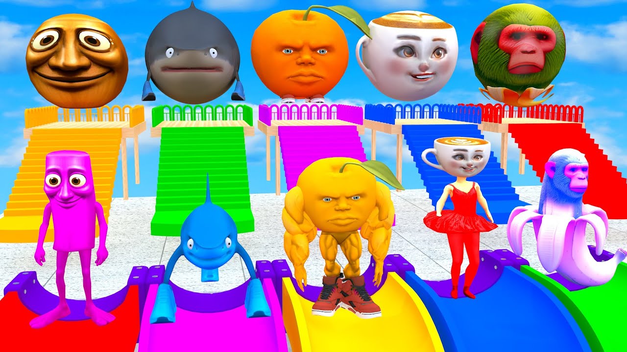 Long Slide Game with Cow Elephant Gorilla Hippopotamus Tiger 3d Animal Game Funny 3d Animals
