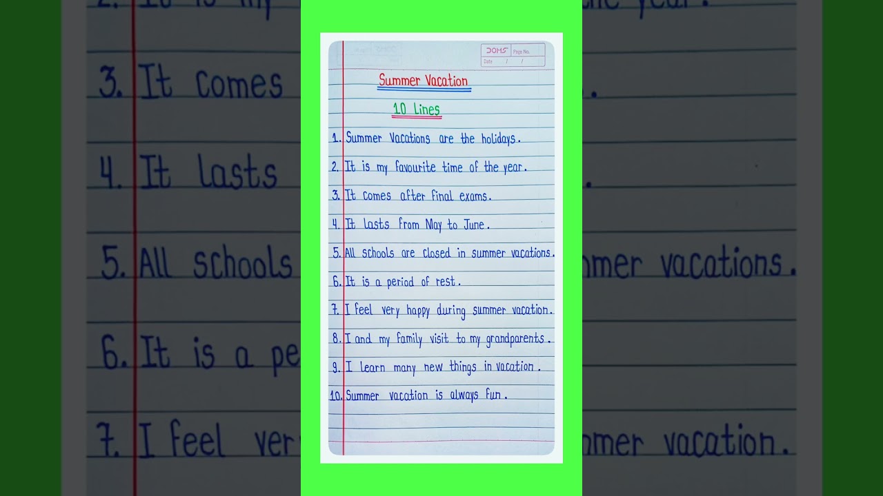 Essay On Summer Vacation/Summer Vacation Essay in English/10 Lines On Summer Vacation in English