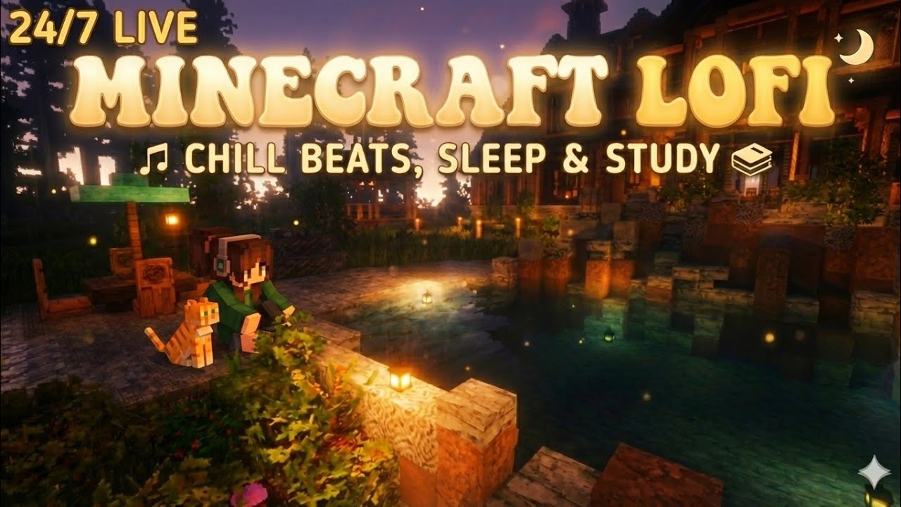 🌌 Calm Minecraft Night - Lofi Hip Hop Music for Stress Relief & Focus
