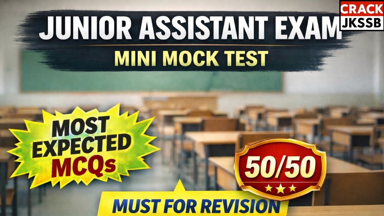 JUNIOR ASSISTANT MINI MOCK | MOST EXPECTED MCQs #jkssb #juniorassistant 