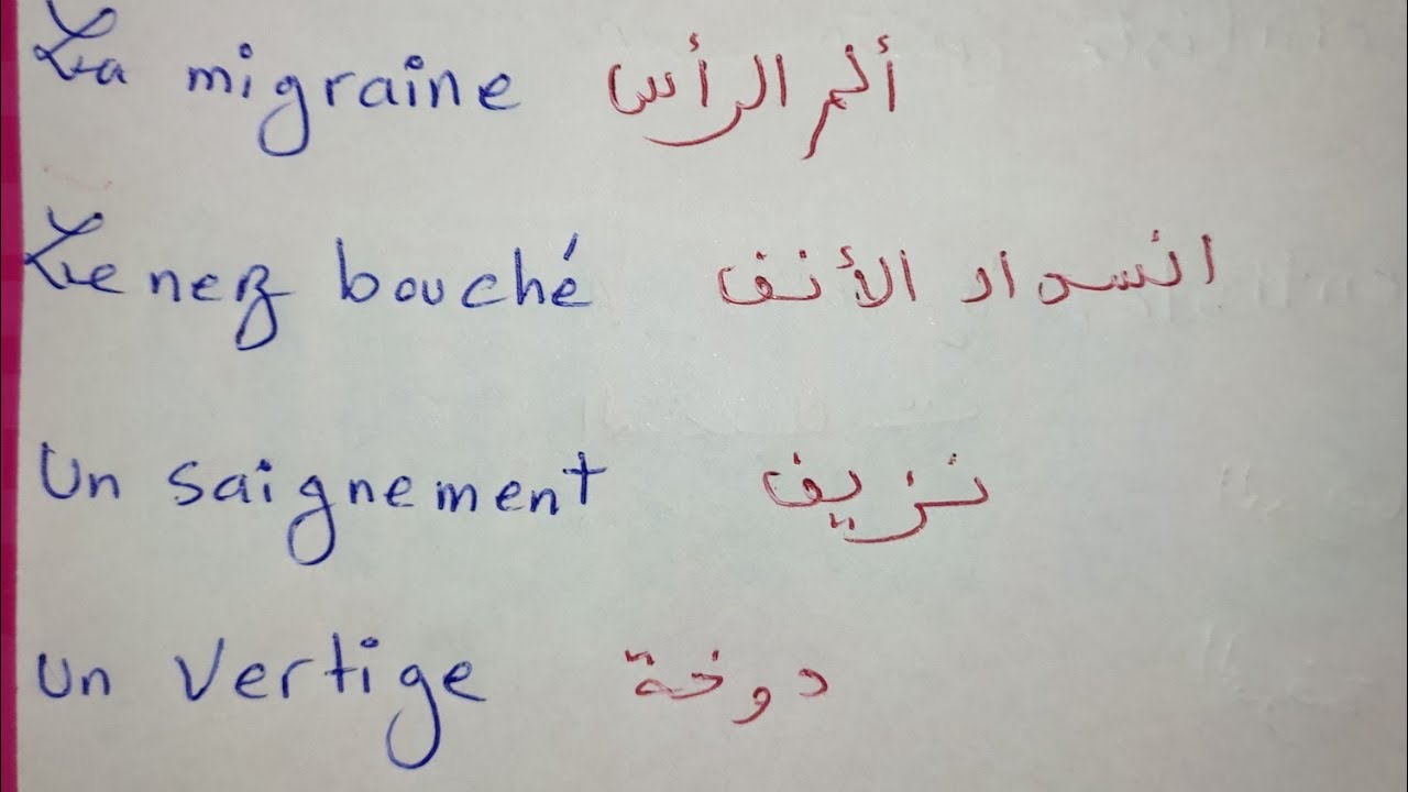 الكلمات الاكثر استعمالا عند الطبيب La santé