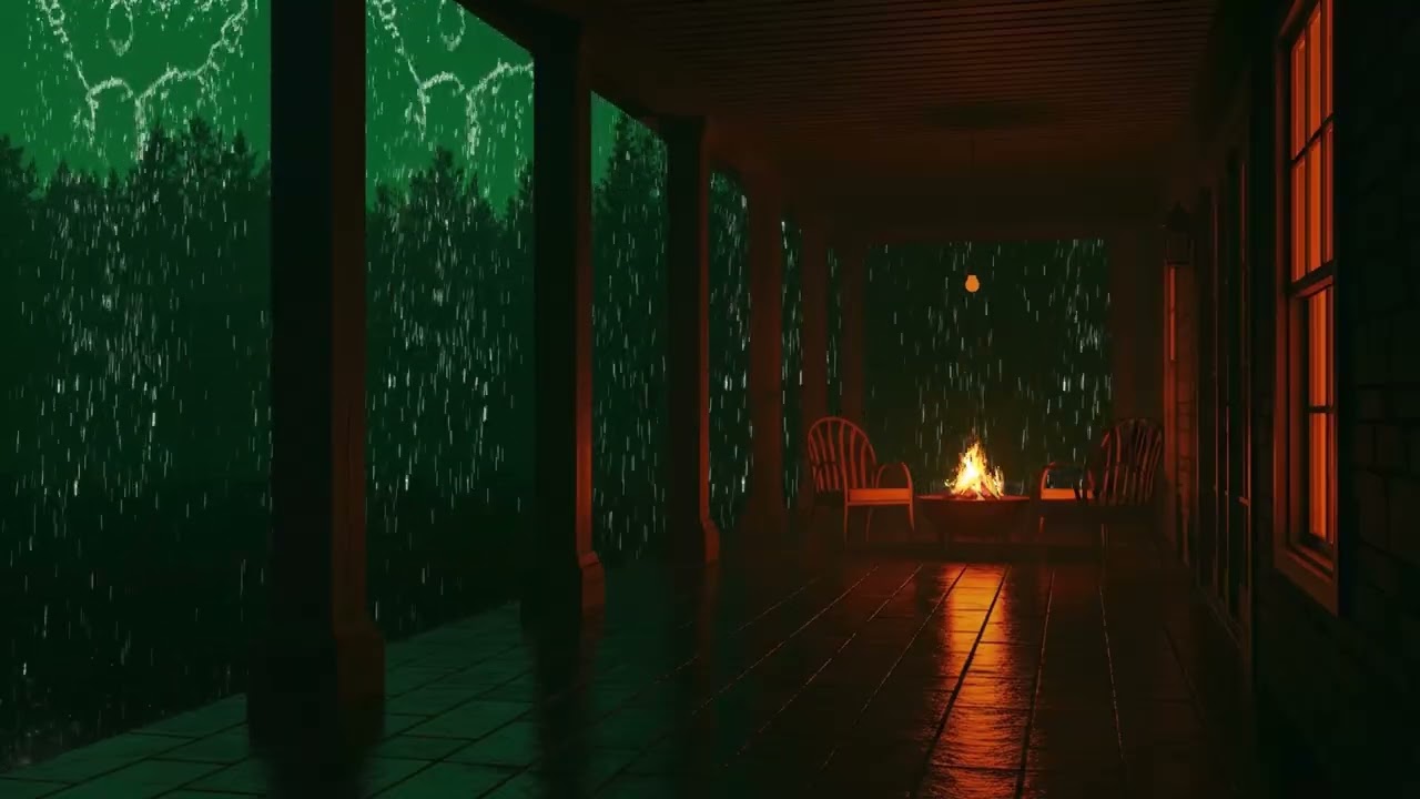 Deep Night Rain and Soft Fire Crackle for Cozy Stress Relief