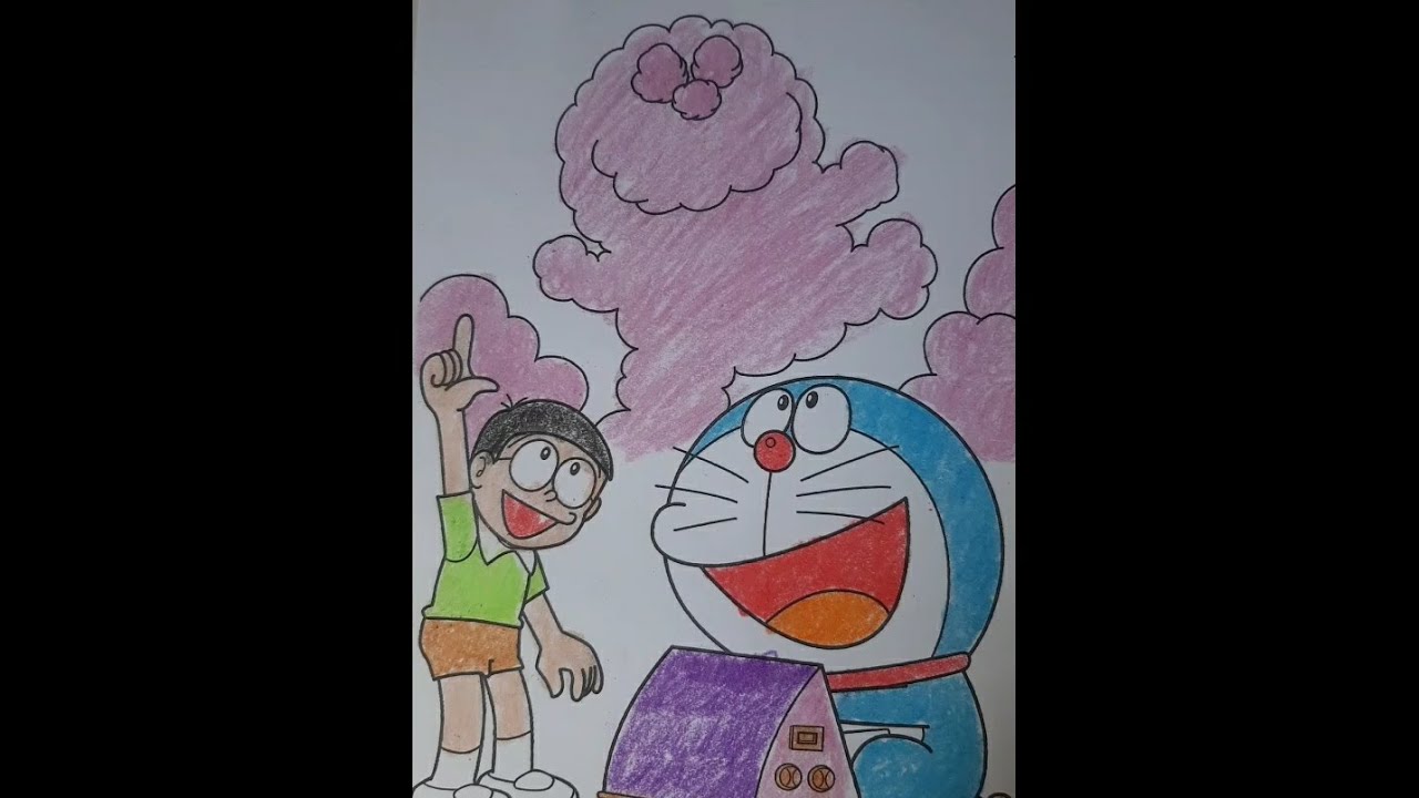 Tô màu tranh Doraemon và Nobita cùng chơi trên mây | Thế giới sắc màu