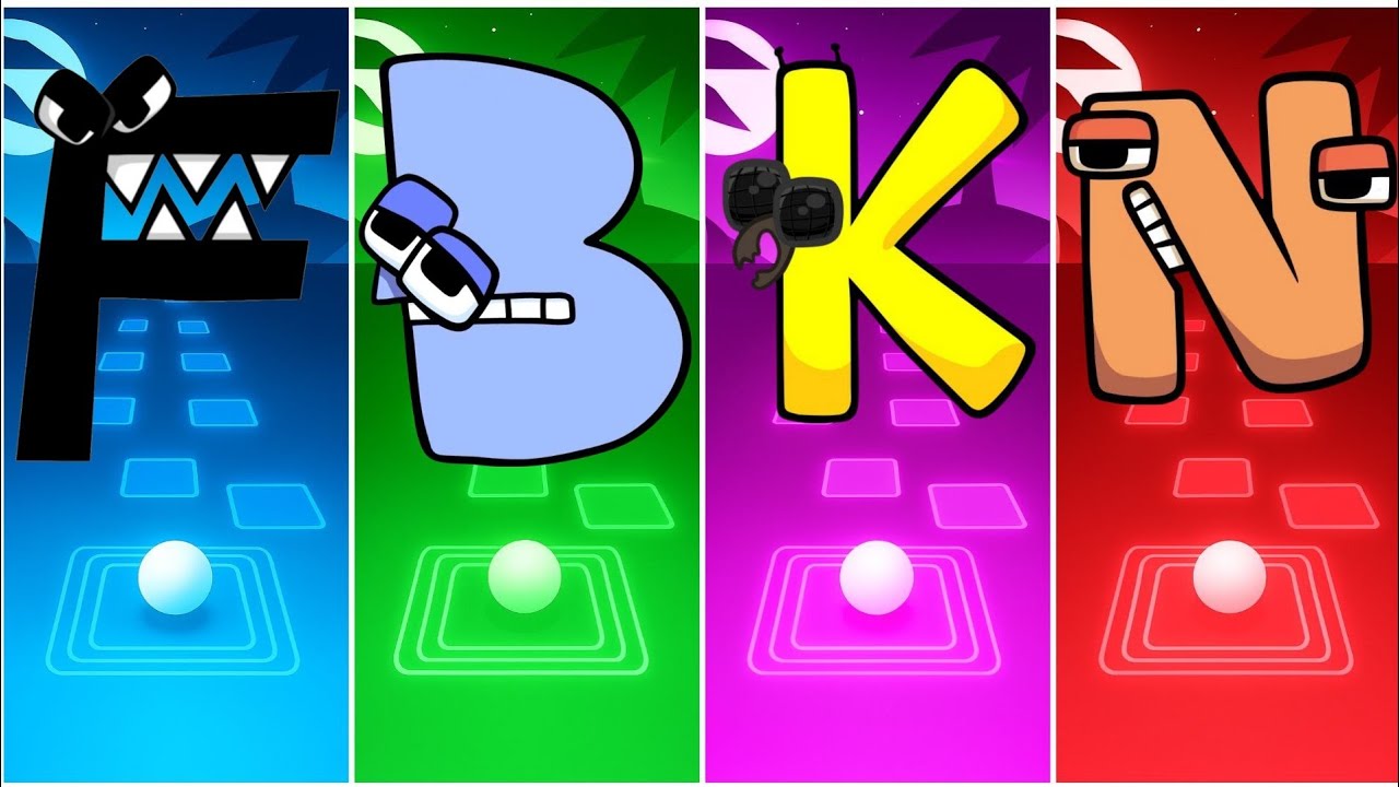 ALPHABET LORE F 🔵 🆚 B 🟢 🆚 K 🟣 🆚 N 🔴 – TILES HOP 🔥🎶