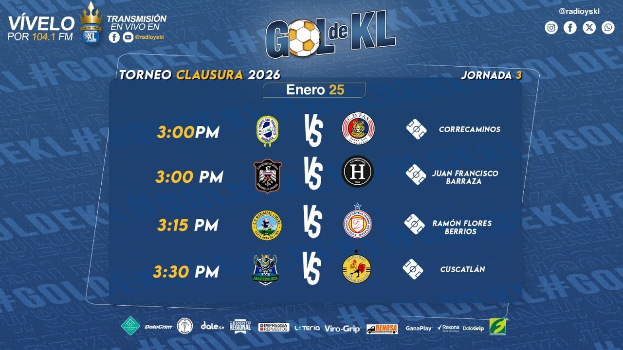 🔴 GOL DE KL 🇸🇻 Jornada 3 del Torneo Clausura 2026 🏆 | 25-01-26