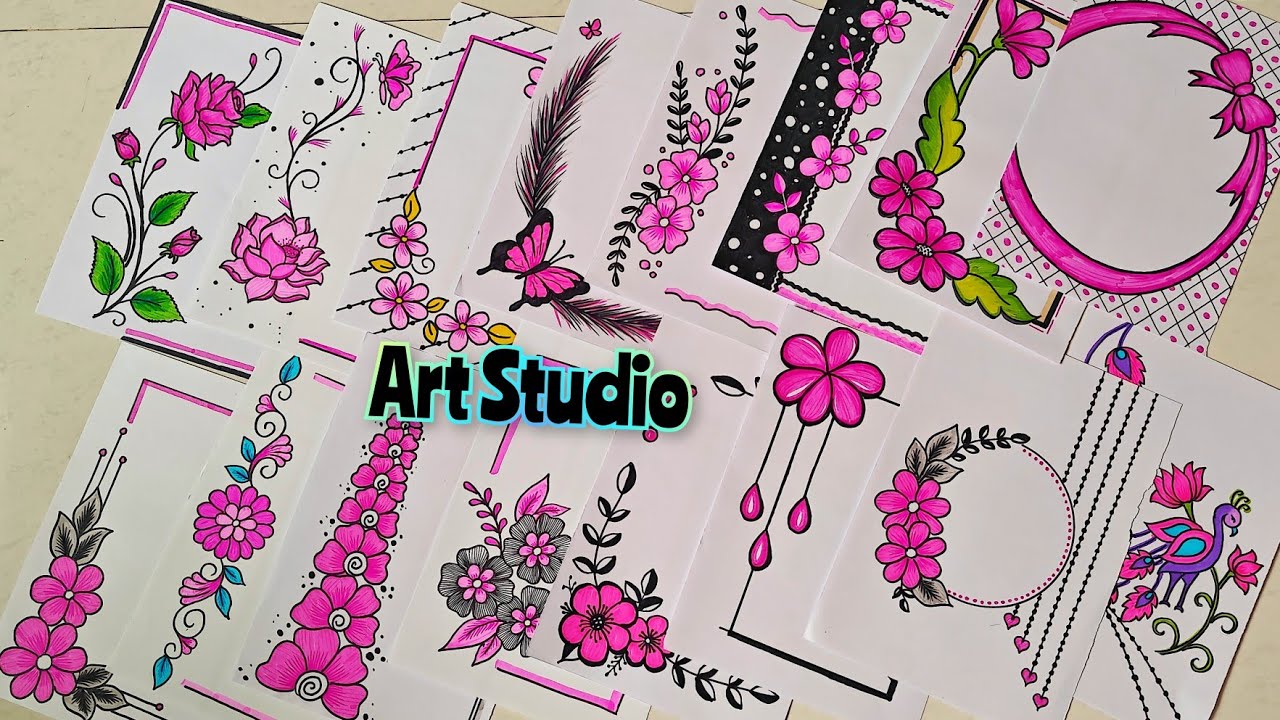 20 PINK BEAUTIFUL BORDER DESIGNS/PROJECT WORK DESIGNS/A4 SHEET/FRONT PAGE DESIGN FOR SCHOOL PROJECTS