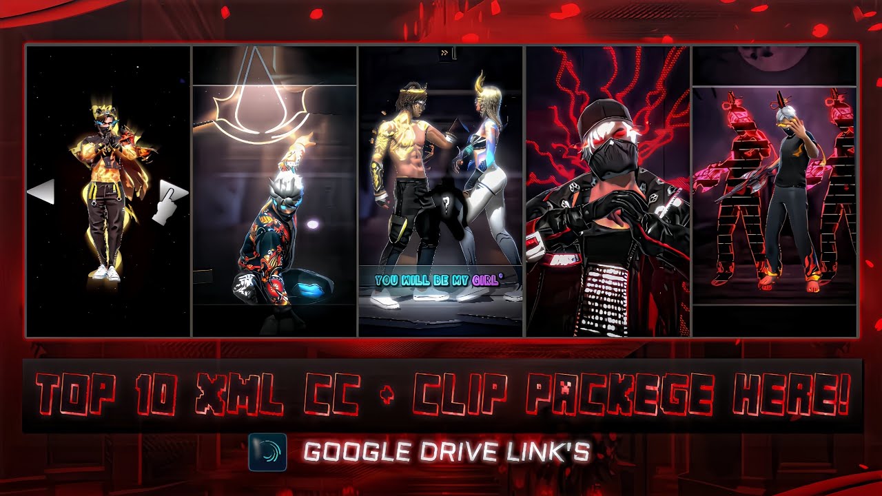 FREE FIRE TOP 10 XML CC + CLIPS | ( G - DRIVE ) 🔥| FREE FIRE XML PACK | TOP 10 EMOTE CLIPS ⬇️ #ff